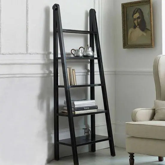 Open Shelf LadWing Black Bookcase Made  Solid Mango Wood.