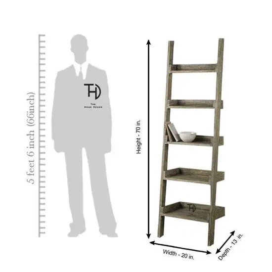 Solid Mango Wood Six Ladder Design LadWing Bookcase.