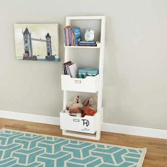 Three Pocket Shelf White Wizard Kidora Bookacse Made in Solid Mango Wood.