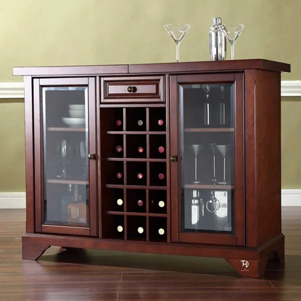 Solid Wood Two Door, One Drawer and Bottle Rack Zambo Bar Cabinet.