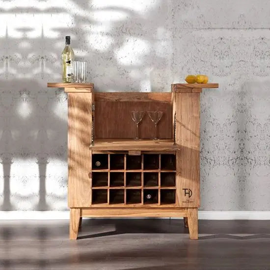 Solid Wood One Flap Door and One Drawer Nisha Bar Cabinet.