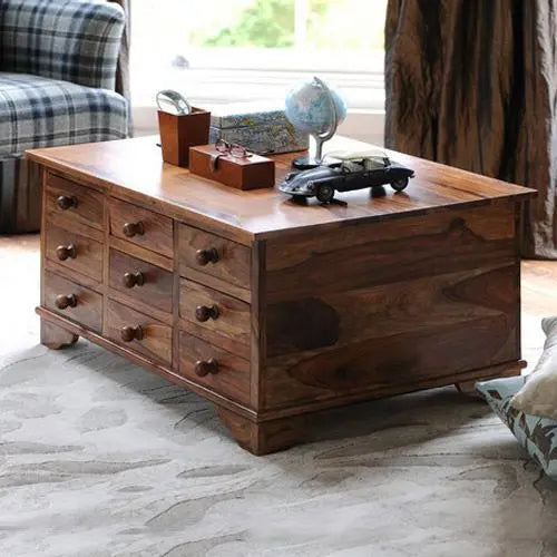 Solid sheesham wood Nine drawer Nona themeline coffee Table.