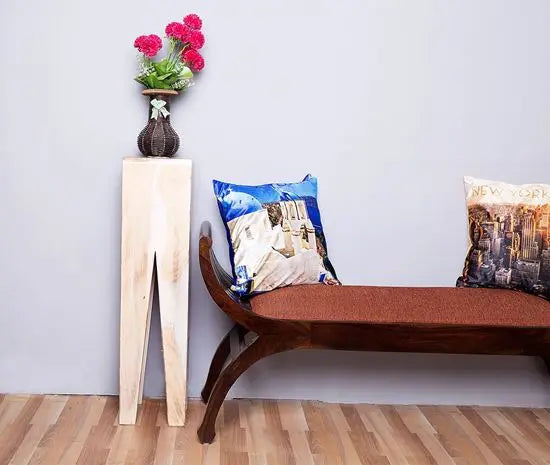 A 'V' design rustic white end table made of Sheesham wood. this table used for keeps flower pot and other decorative items.