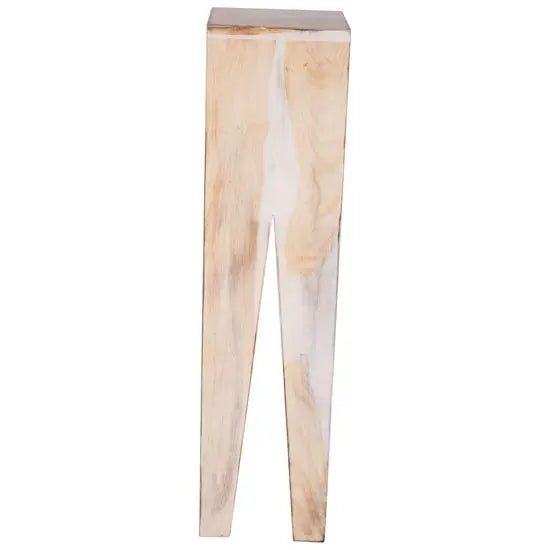 Solid wood designer 'V' shaped rustic white end table.