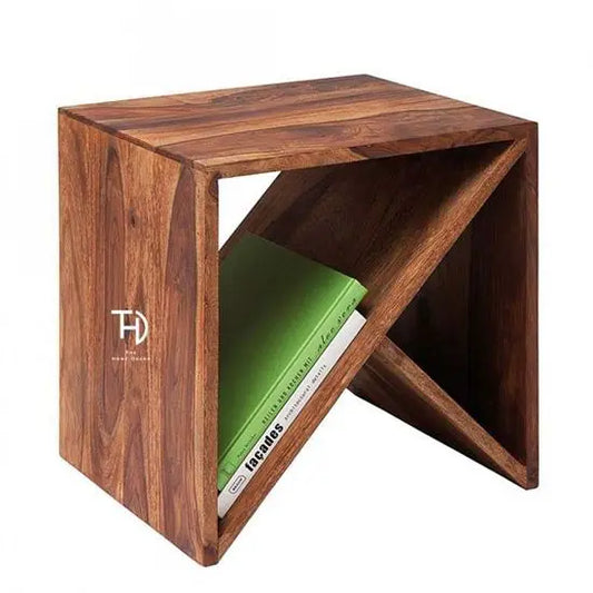 T- Cube Wooden End Table Made in Solid Sheesham Wood.