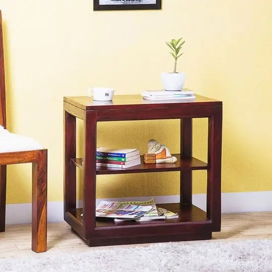 Two Shelf Austin Side Table made in Solid Sheesham Wood. Two Shelf For complete Storage Space.
