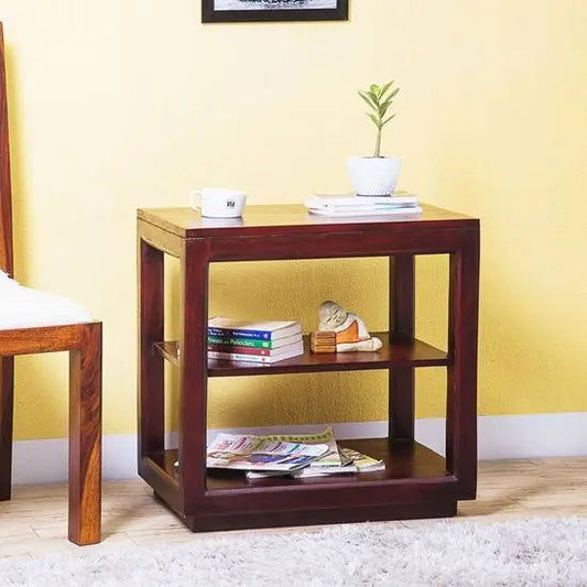 Two Shelf Austin Side Table made in Solid Sheesham Wood. Two Shelf For complete Storage Space.