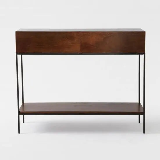 Mango Wood 2 Drawer Industrial Console Table Honey.