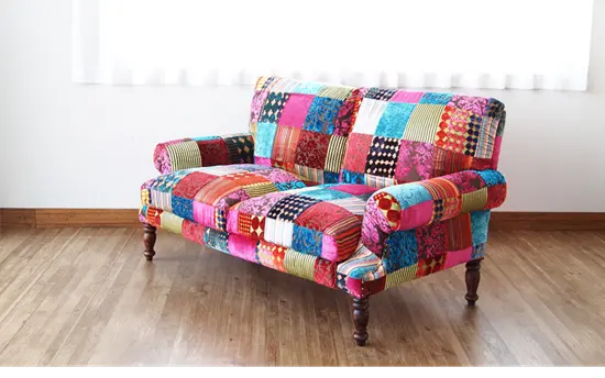 Assorted velvet patchwork two seater sofa online.