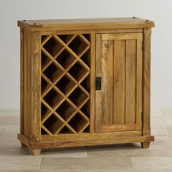 Solid Wood One Door and Bottle Rack Devi Solid Wood Bar Cabinet.