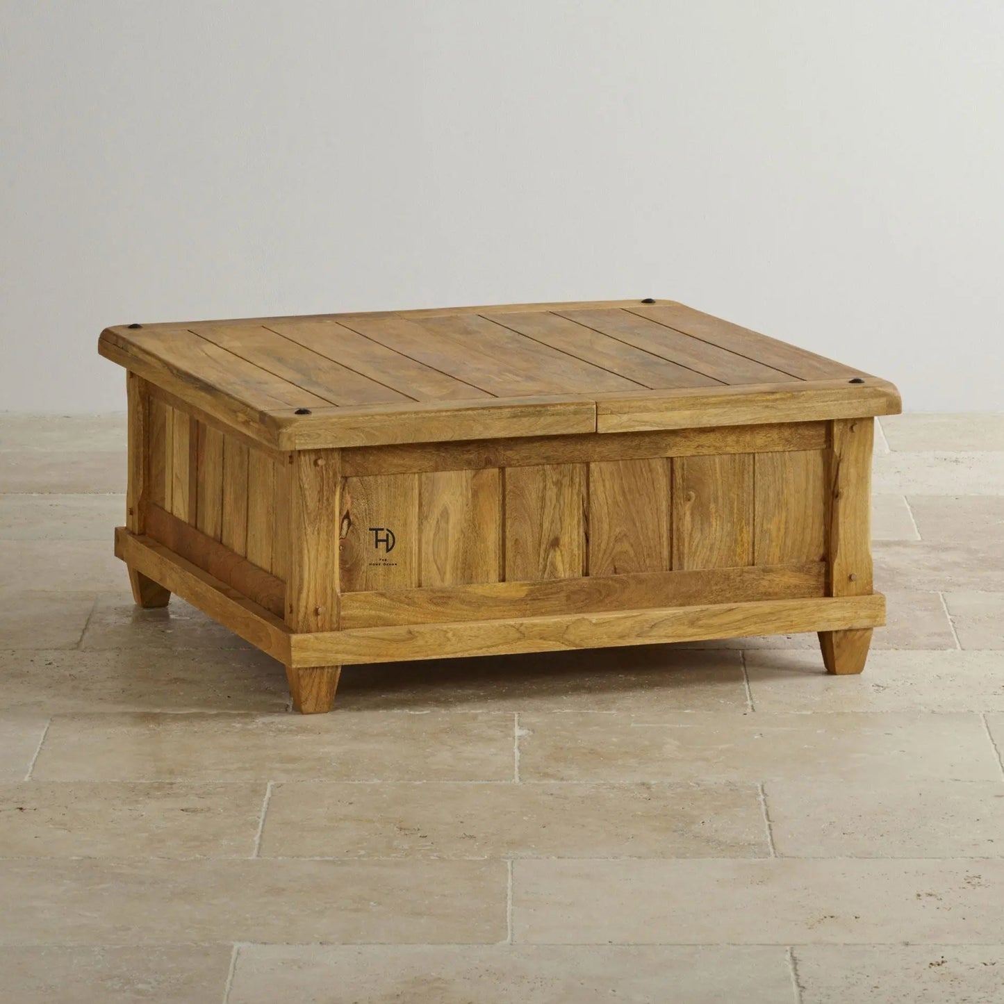 Solid wood Square top low height storage Devi coffee table.