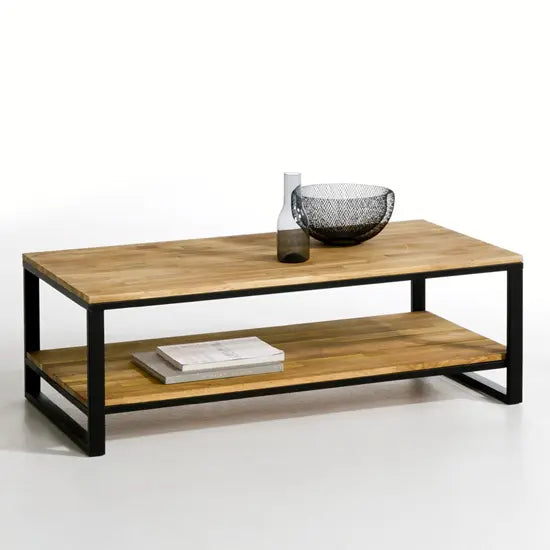 Solid wood and Metal frame modern industrial coffee table.