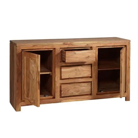 Inside view of wooden cabinet.
