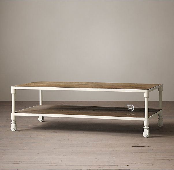 Rolling wheel white coffee table