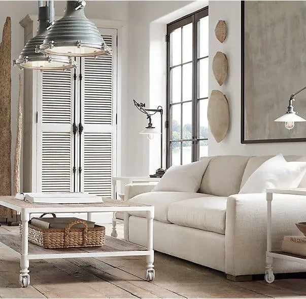 Solid wood Rectangular shape Rolling wheel white coffee table.