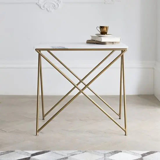 Ran Marble Side Table Made in Metal Frame and White Marble. The Marble used in This Table is Natural Banswara Marble.