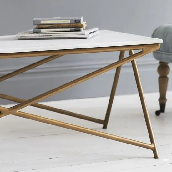 Banswara white marble and metal base Marbi coffee table white.