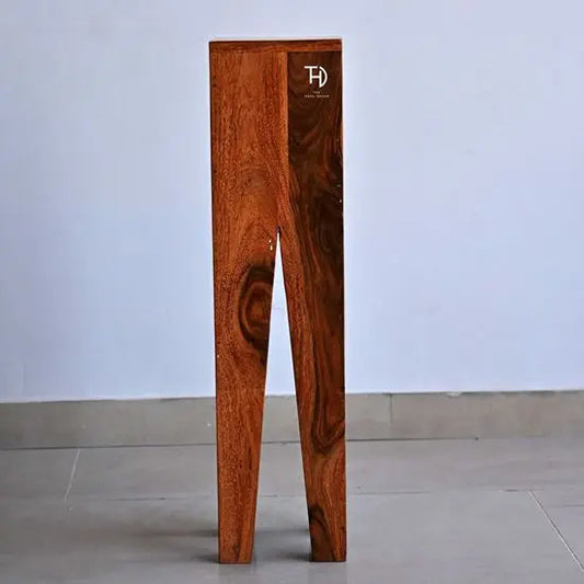 A rectangular V Cut Designer End Table made of solid sheesham wood with a honey finish.