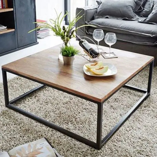 Solid wood and metal frame square Rustic ferrous coffee table.