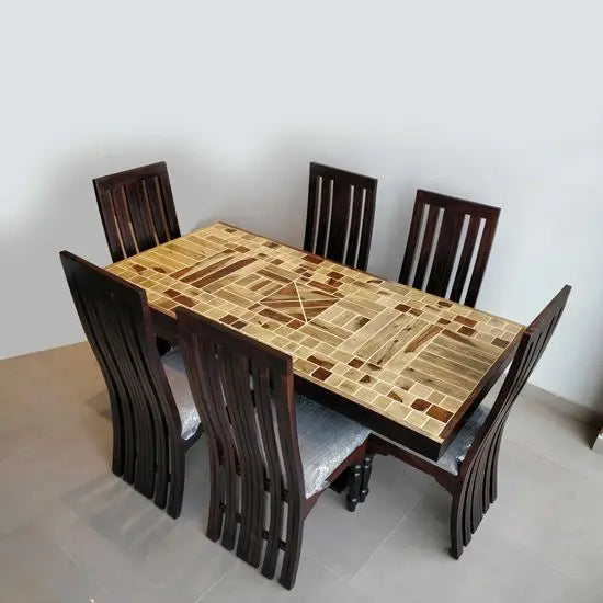 Solid Sheesham Wood Epoxy Dining Set. One Six Seater Dining Table And Six Dining Chair.