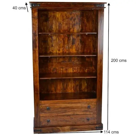 Solid Wood Two Drawer Four Shelf Vintage Bookshelve. This Bookcase So Heavy and Strong. Keeps Books and Decorative Item.