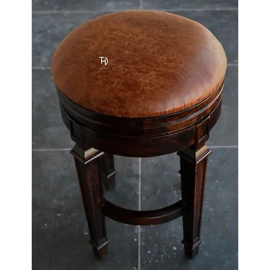 Baltoro Round Bar Stool Made in Solid Sheesham Wood, Ply, Foam and Fabric.