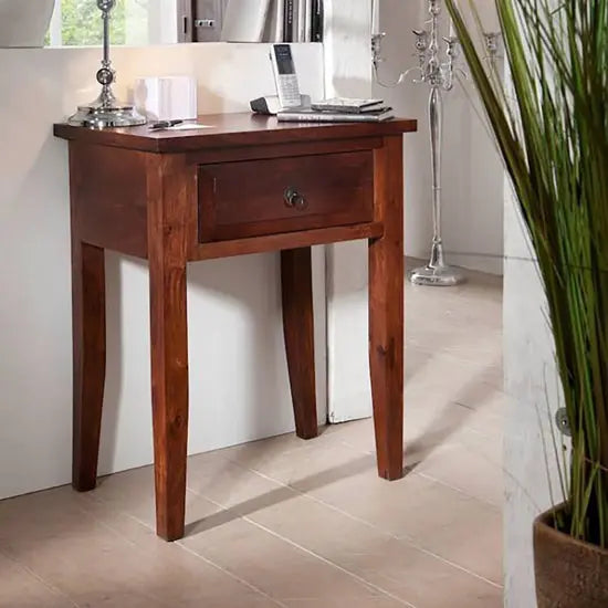 One Drawer Raj Mahal End Table Made in Solid Sheesham Wood.
