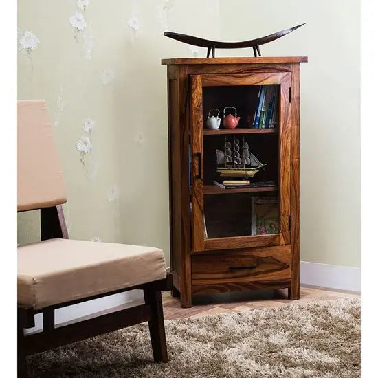 Solid Wood One Door One Drawer Megan Almira Natural.