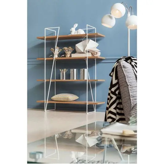 Four Open Shelf Olee Bookshelve Made in Solid Mango Wood and Metal Frame.