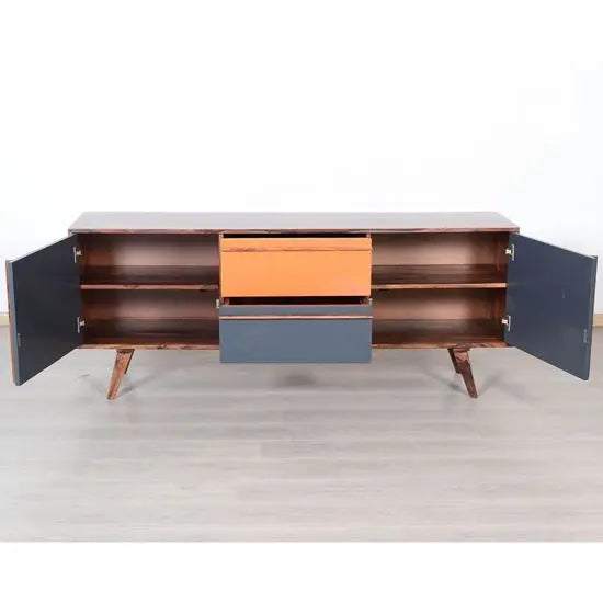 Inside view of wooden cabinet.