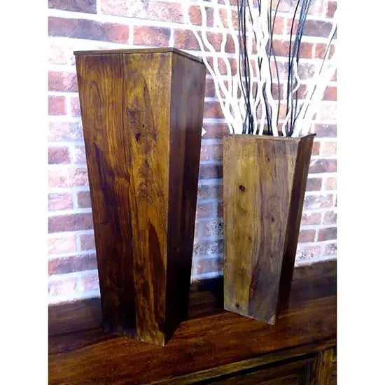 Two rectangular wooden planters with a natural finish.