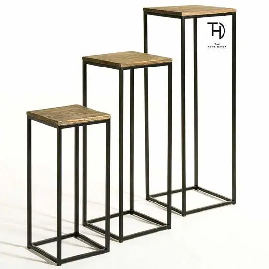 Wooden and Metal Frame Nesting Polo Stools set 3 Pcs.