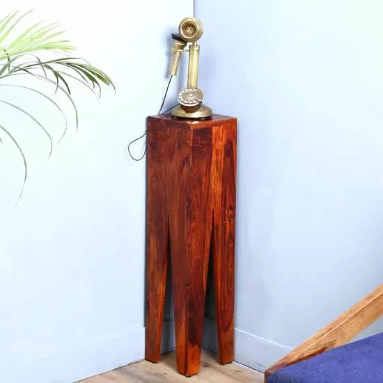 Solid wood designer 'V' shaped stand-alone-end-table-honey.