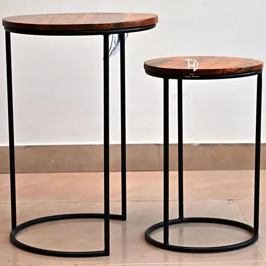 Solid Wood and Metal Frame Round Top Tom & Jerry Stool Set.