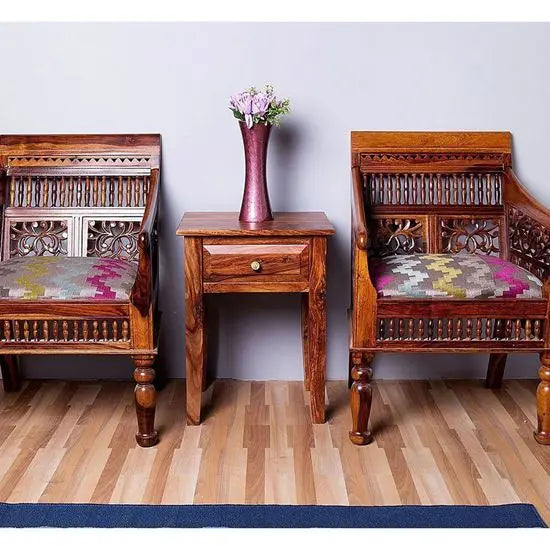 One Drawer Tyfoo End Table Made in Solid Sheesham Wood.