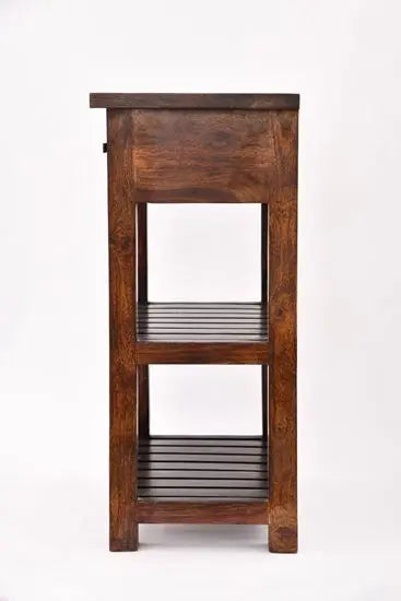 Wooden One Drawer and Two Shelf High Shedo Side Table.