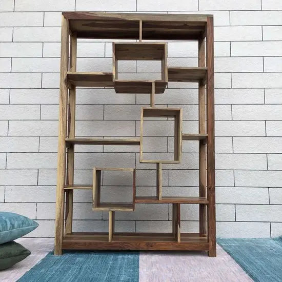 Open Shelf Cyno Bookshelve cum Room Divider made in Solid Sheesham Wood.