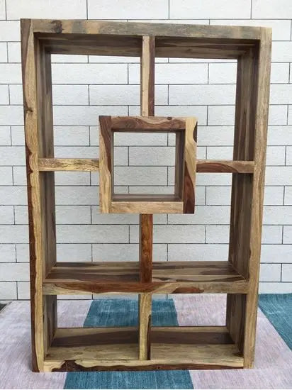 Open Shelf Cube Bookshelve Made in Solid Sheesham Wood.