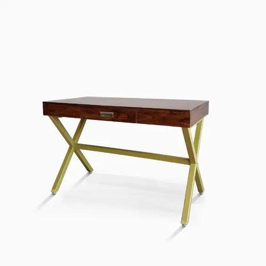 Solid Sheesham Wood and Metal Frame One Drawer Xtriva Study Desk.