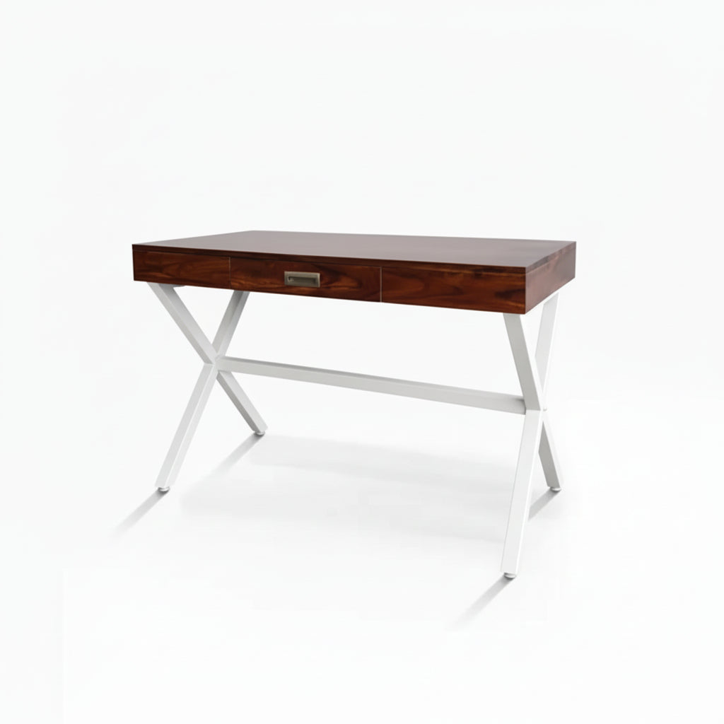 One Drawer Xtriva Study Desk Made in Solid Sheesham Wood and Metal Frame.