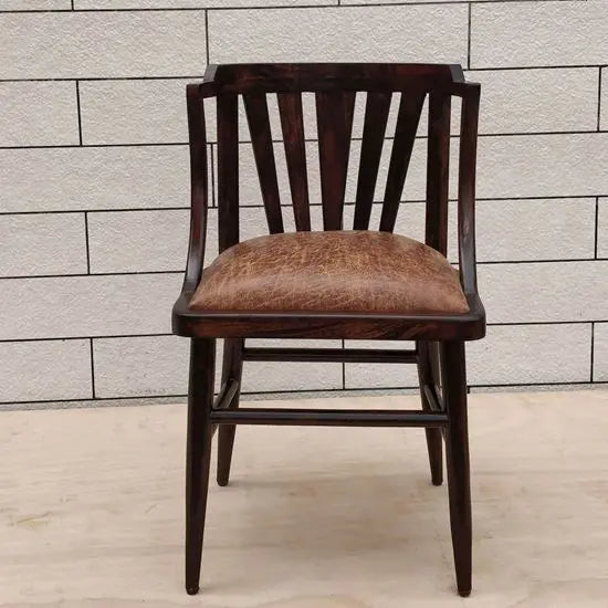 Solid Wood Brown Leatherette Curvy Chair.