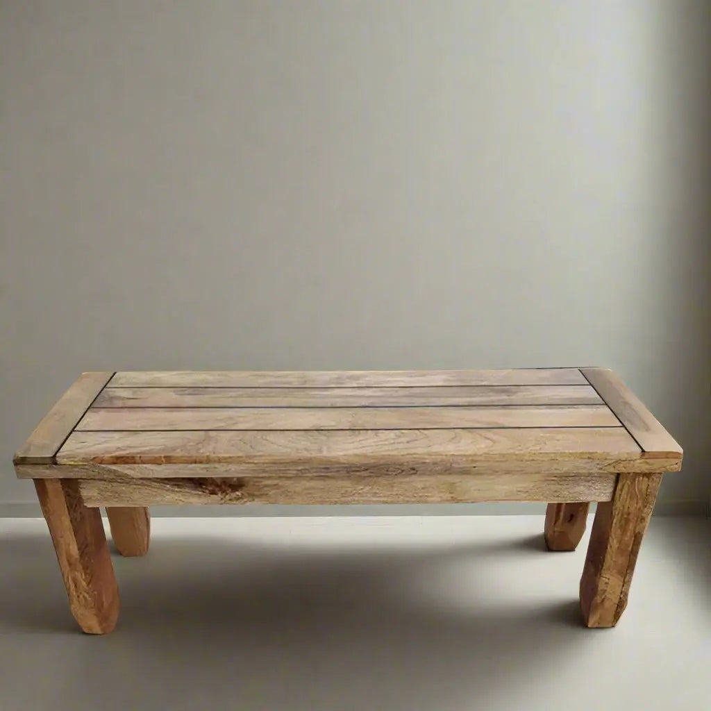 Three seater dining bench in mango wood.