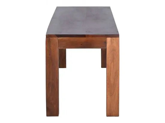 A brown rectangular dining bench with a wooden top.