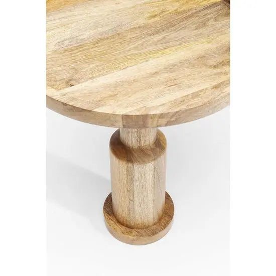 Mango wood round shaped Pillar side table with a single columnar support.