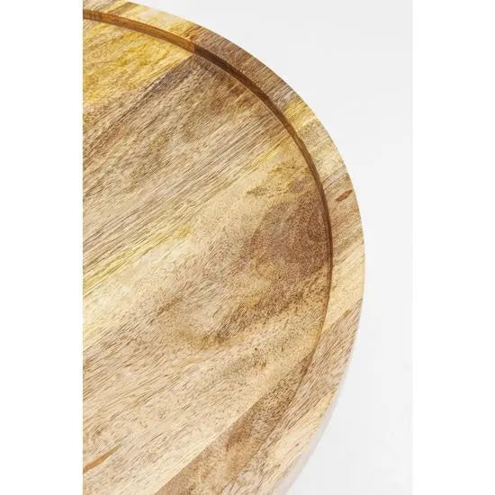 wooden round shaped Pillar side table with a single columnar support.