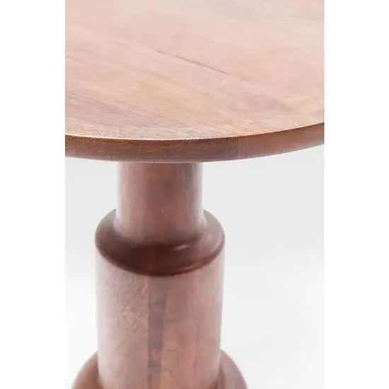 wooden round shaped Pillar side table natural with a single columnar support.