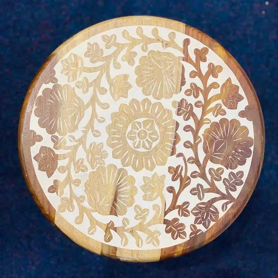 Solid Mango Wood Beautifully Flower Crafted Kayra Round Table.