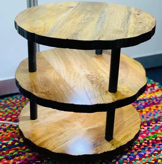 Distressed edges Lamp Table Made in Solid Mango Wood and Metal Legs.