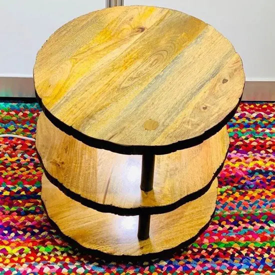 Wooden distressed edges Lamp Table With Metal Legs.