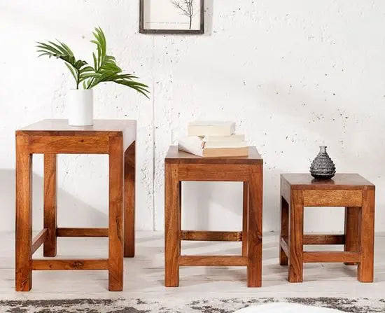 Solid Sheesham Wood Simplistic Design Hamil Nesting Table Set.